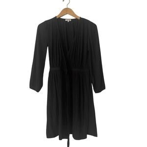 NWT Aritzia Wilfred Black Long Sleeve Plisse Wrap Flowy Dress Size XS